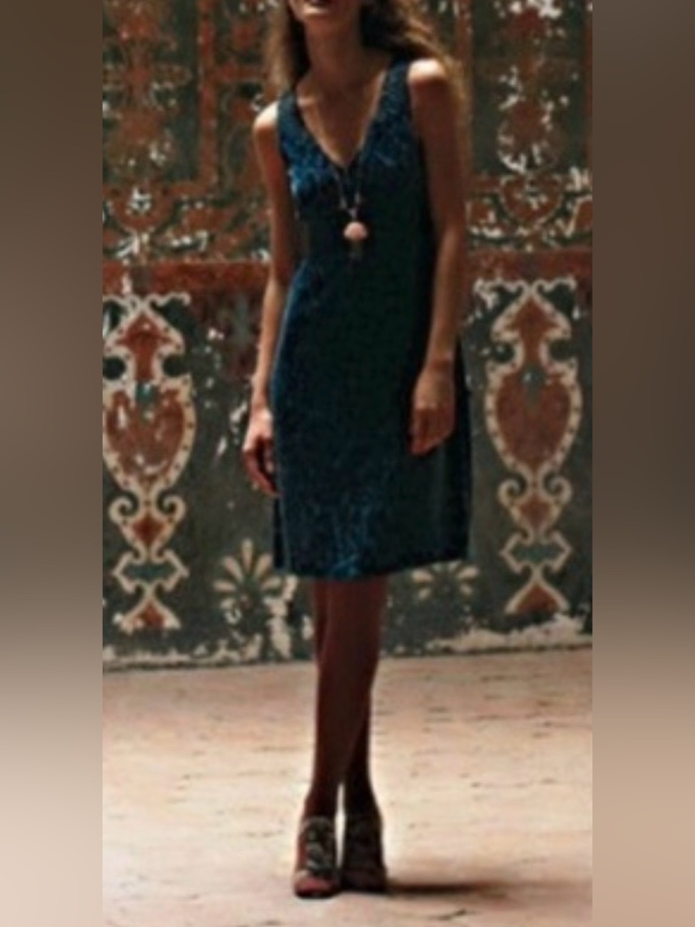 Moulinette Soeurs Anthropologie Matilija Teal Devore Velvet Dress Size 6